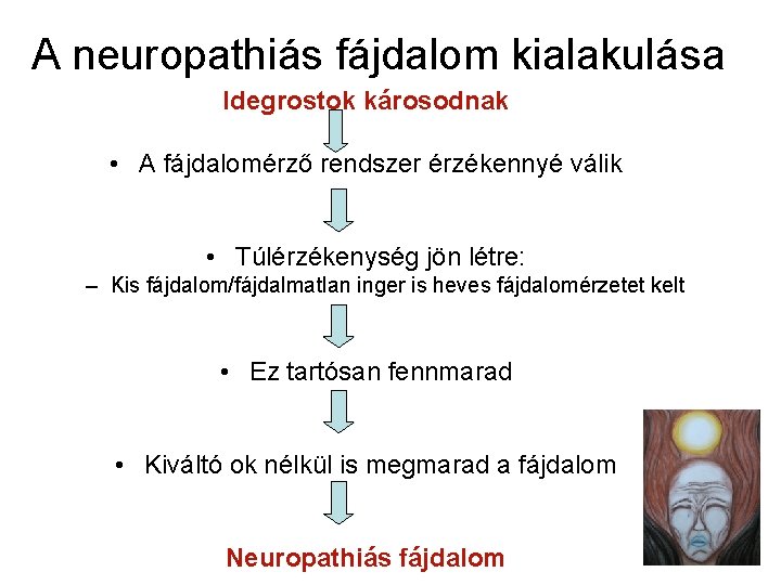 A neuropathiás fájdalom kialakulása Idegrostok károsodnak • A fájdalomérző rendszer érzékennyé válik • Túlérzékenység