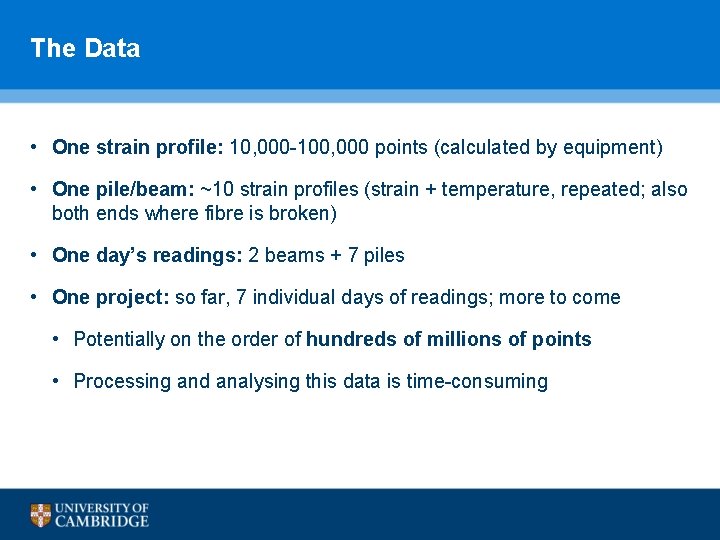 The Data • One strain profile: 10, 000 -100, 000 points (calculated by equipment)