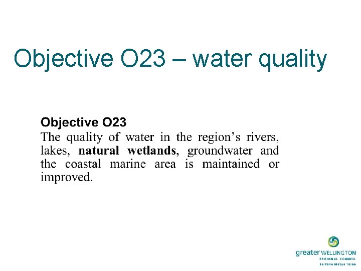 Objective O 23 – water quality 