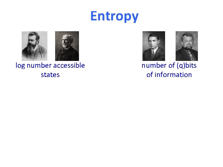 Entropy log number accessible states number of (q)bits of information From: Q. Statistical Mechanics