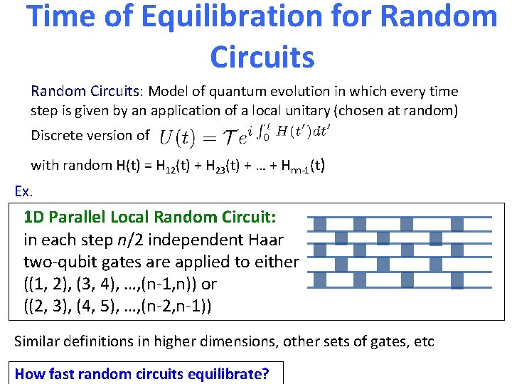 Time of Equilibration for Random Circuits: Model of quantum evolution in which every time