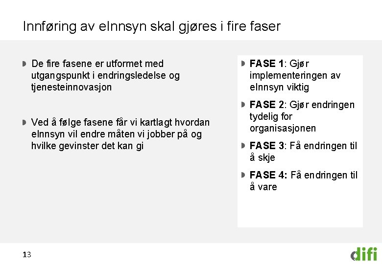 Innføring av e. Innsyn skal gjøres i fire faser De fire fasene er utformet