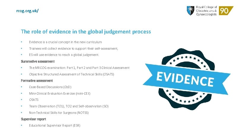 rcog. org. uk/ The role of evidence in the global judgement process • Evidence