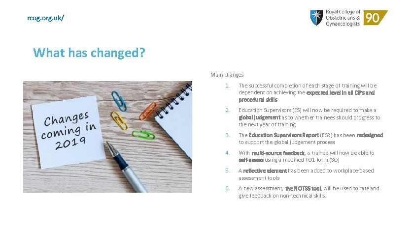 rcog. org. uk/ What has changed? Main changes 1. The successful completion of each
