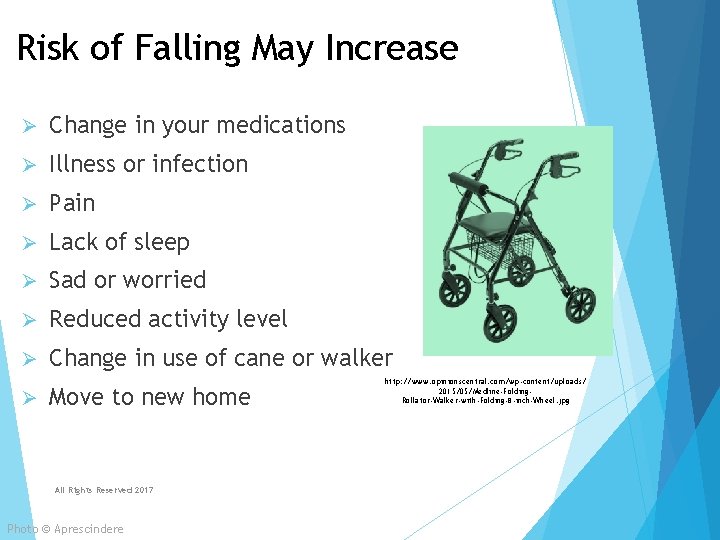 Risk of Falling May Increase Ø Change in your medications Ø Illness or infection Risk of Falling May Increase Ø Change in your medications Ø Illness or infection