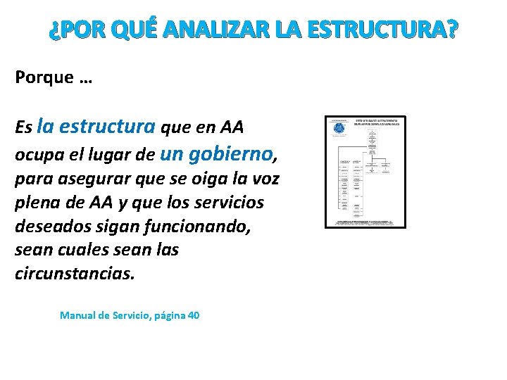 ¿POR QUÉ ANALIZAR LA ESTRUCTURA? Porque … Es la estructura que en AA ocupa