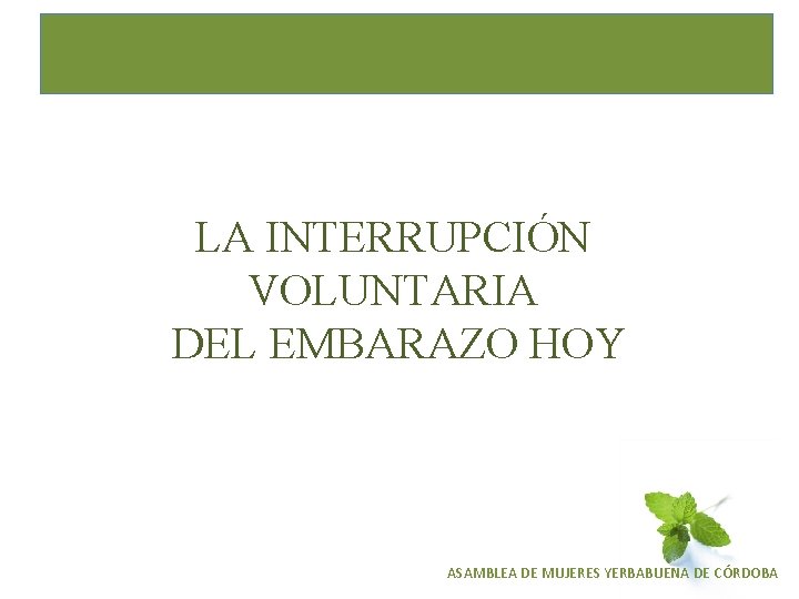 LA INTERRUPCIÓN VOLUNTARIA DEL EMBARAZO HOY ASAMBLEA DE MUJERES YERBABUENA DE CÓRDOBA 