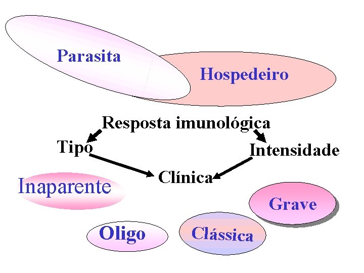 Parasita Hospedeiro Resposta imunológica Tipo Intensidade Clínica Inaparente Grave Oligo Clássica Parasita Hospedeiro Resposta imunológica Tipo Intensidade Clínica Inaparente Grave Oligo Clássica