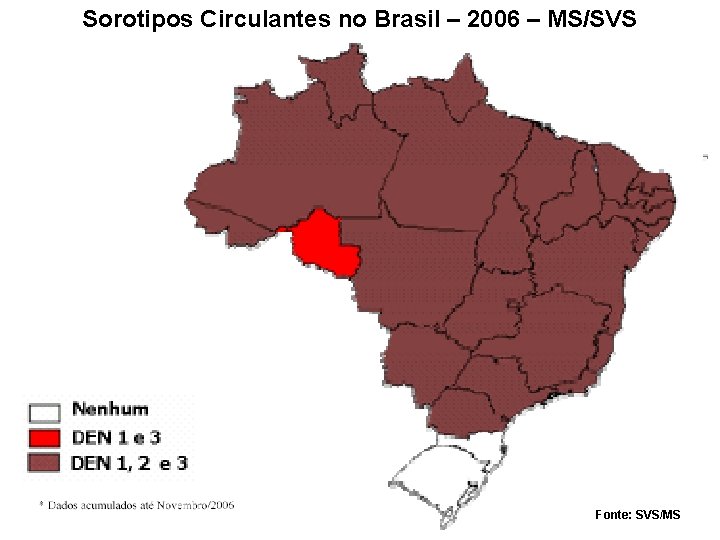 Sorotipos Circulantes no Brasil – 2006 – MS/SVS Fonte: SVS/MS Sorotipos Circulantes no Brasil – 2006 – MS/SVS Fonte: SVS/MS