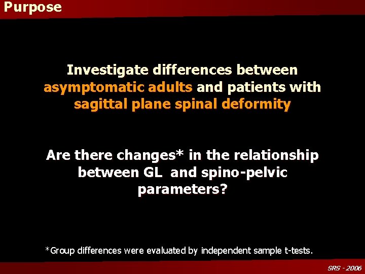 Purpose Investigate differences between asymptomatic adults and patients with sagittal plane spinal deformity Are