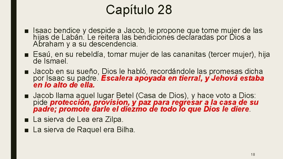 Capítulo 28 ■ Isaac bendice y despide a Jacob, le propone que tome mujer