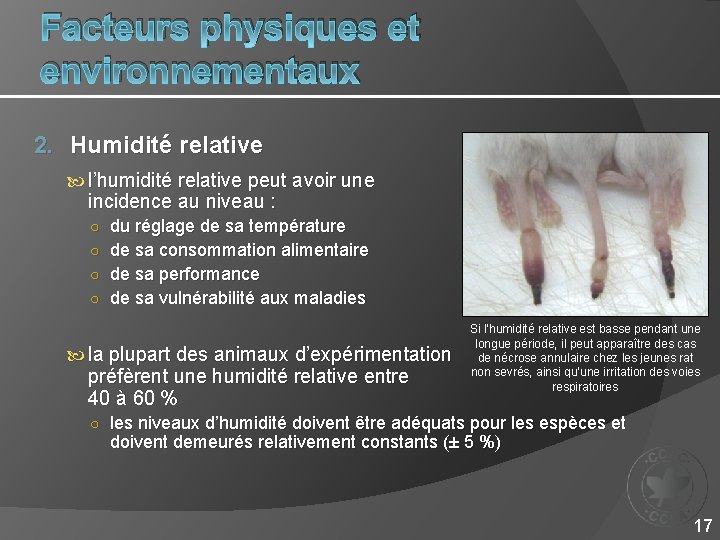 Facteurs physiques et environnementaux 2. Humidité relative l’humidité relative peut avoir une incidence au