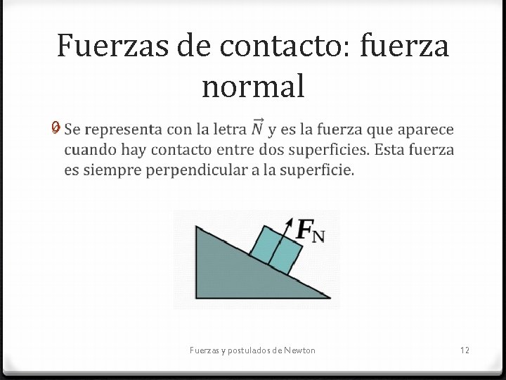 Fuerzas de contacto: fuerza normal 0 Fuerzas y postulados de Newton 12 