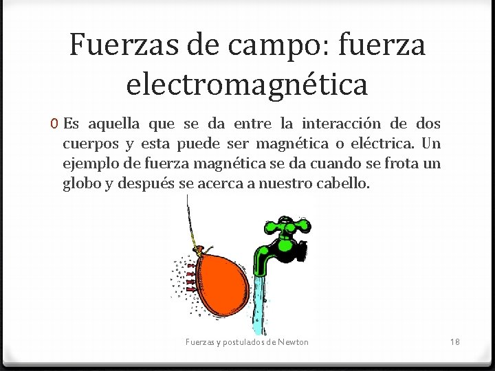 Fuerzas de campo: fuerza electromagnética 0 Es aquella que se da entre la interacción