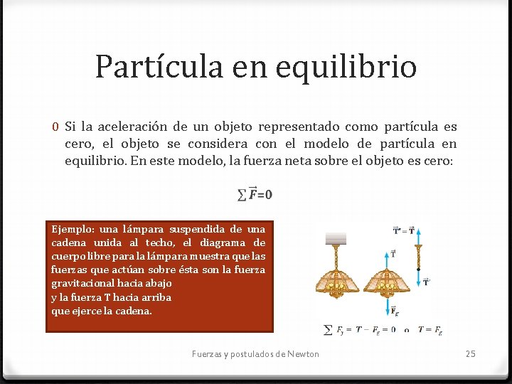 Partícula en equilibrio 0 Si la aceleración de un objeto representado como partícula es