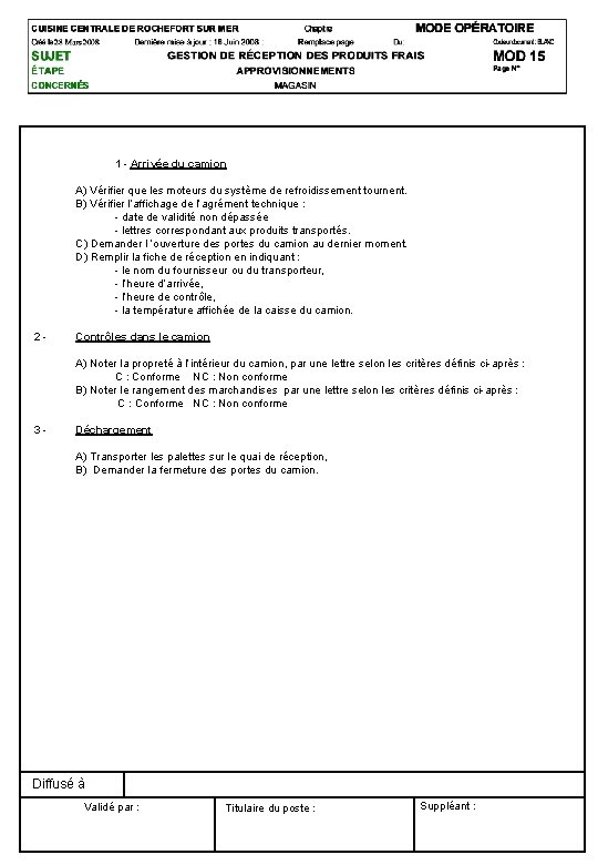 1 - Arrivée du camion A) Vérifier que les moteurs du système de refroidissement