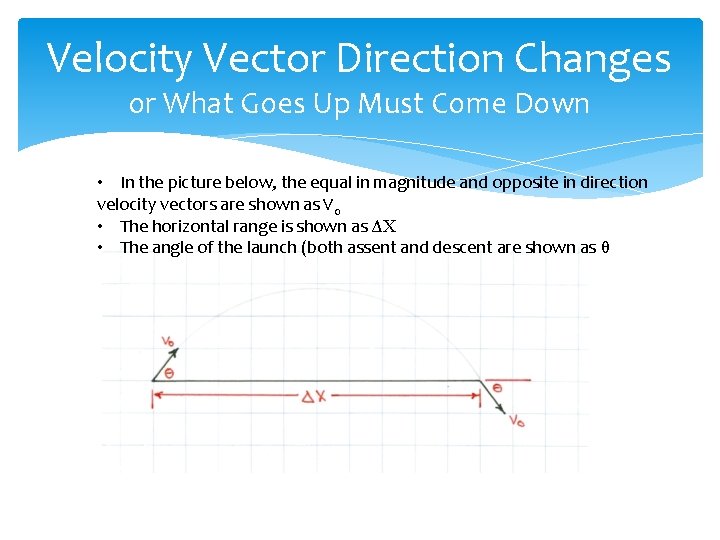 Velocity Vector Direction Changes or What Goes Up Must Come Down • In the