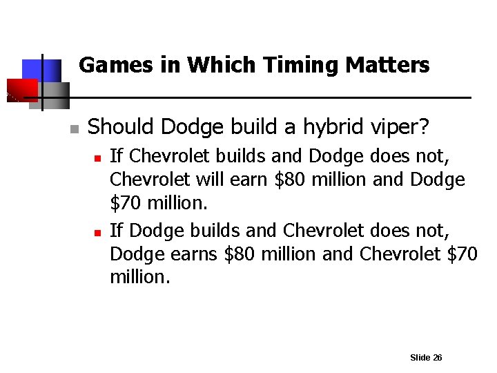 Games in Which Timing Matters n Should Dodge build a hybrid viper? n n