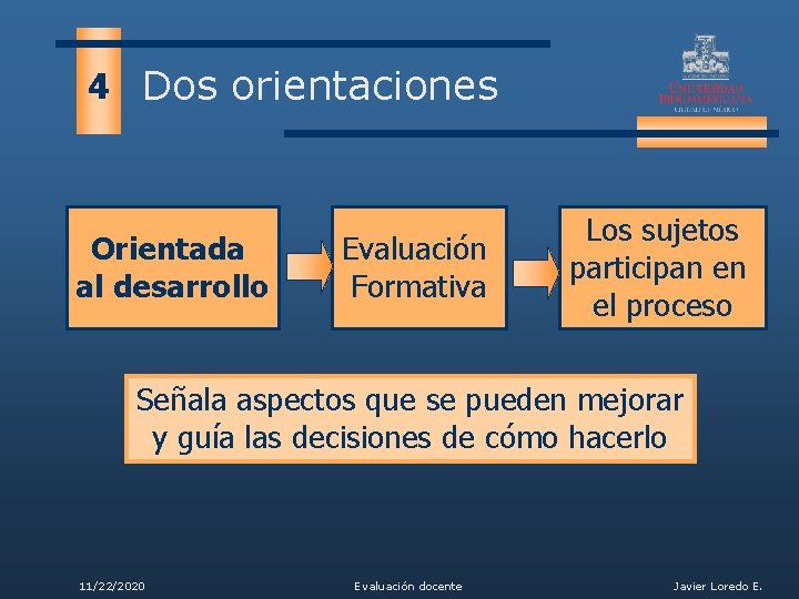 4 Dos orientaciones Orientada al desarrollo Evaluación Formativa Los sujetos participan en el proceso