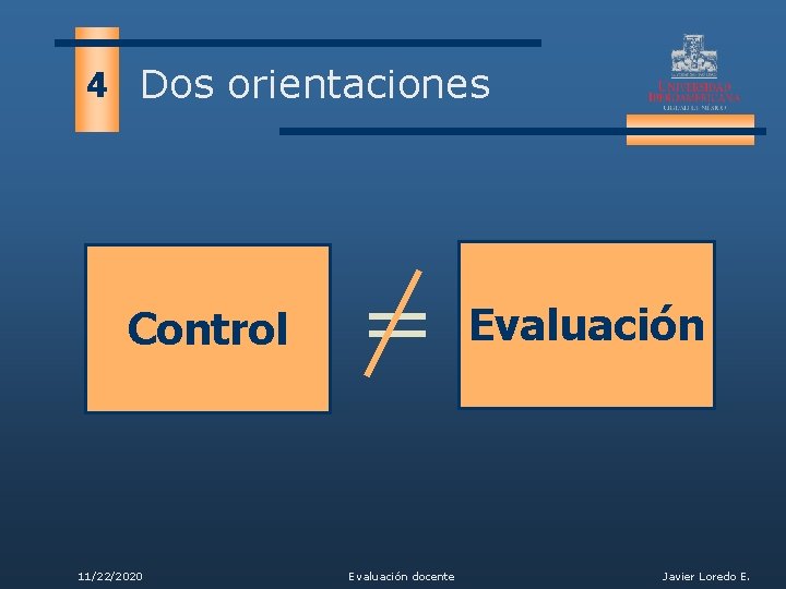 4 Dos orientaciones Control 11/22/2020 = Evaluación docente Evaluación Javier Loredo E. 