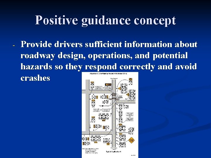 Positive guidance concept - Provide drivers sufficient information about roadway design, operations, and potential