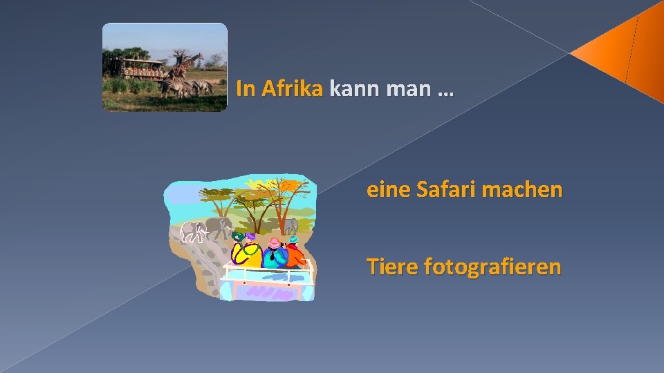 In Afrika kann man … eine Safari machen Tiere fotografieren 