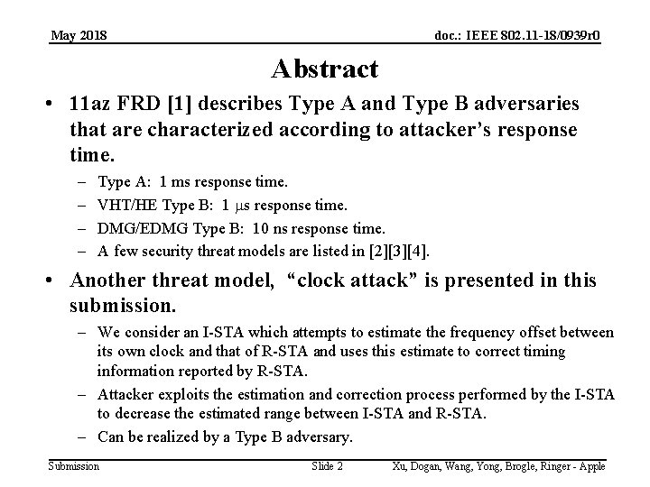 May 2018 doc. : IEEE 802. 11 -18/0939 r 0 Abstract • 11 az