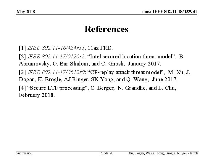 May 2018 doc. : IEEE 802. 11 -18/0939 r 0 References [1] IEEE 802.