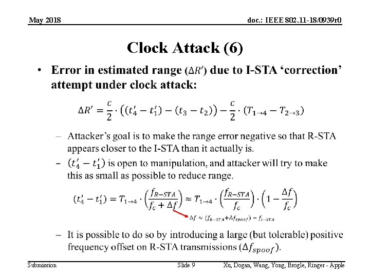 May 2018 doc. : IEEE 802. 11 -18/0939 r 0 Clock Attack (6) Submission
