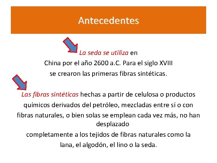 Antecedentes La seda se utiliza en China por el año 2600 a. C. Para