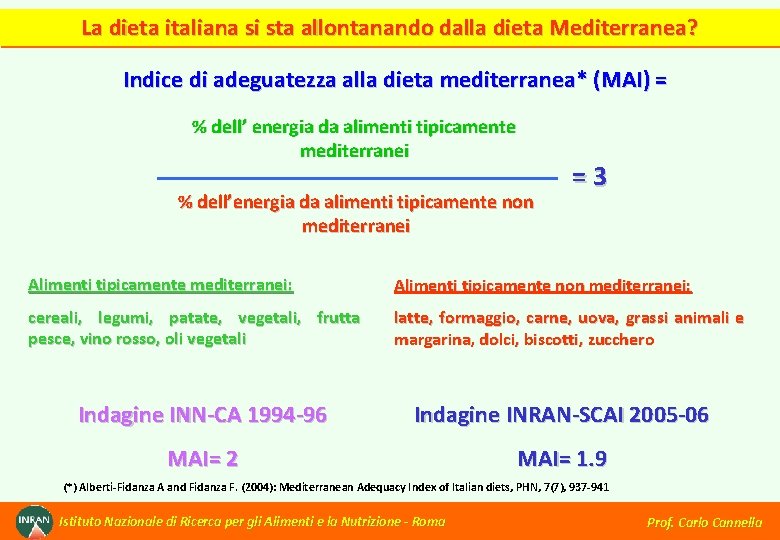 La dieta italiana si sta allontanando dalla dieta Mediterranea? Indice di adeguatezza alla dieta
