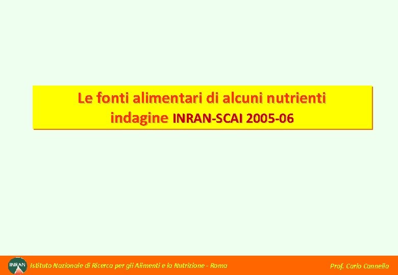 Le fonti alimentari di alcuni nutrienti indagine INRAN-SCAI 2005 -06 Istituto Nazionale di Ricerca