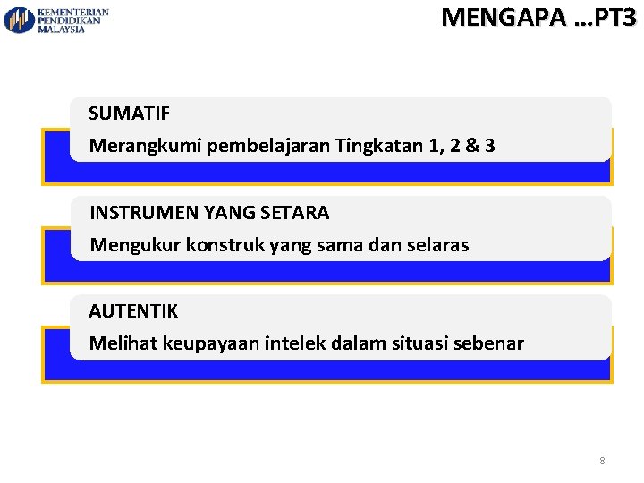 MENGAPA …PT 3 SUMATIF Merangkumi pembelajaran Tingkatan 1, 2 & 3 INSTRUMEN YANG SETARA