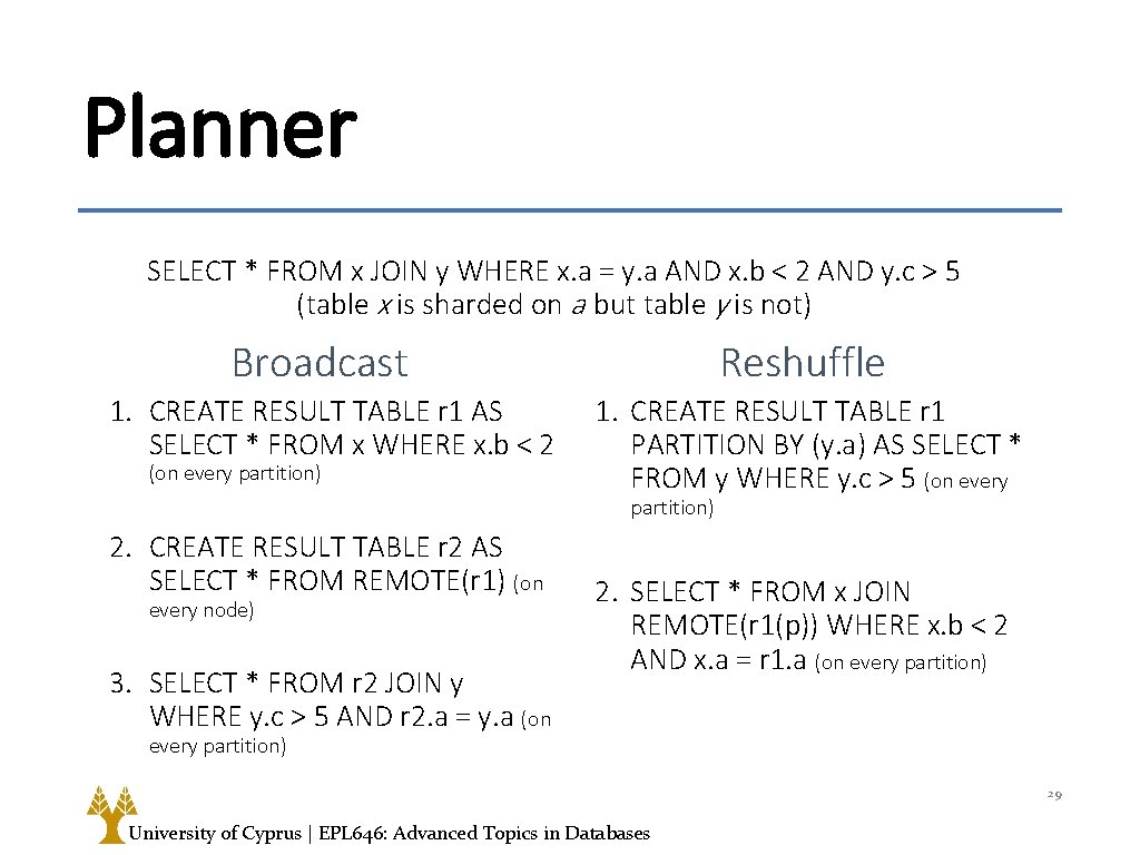 Planner SELECT * FROM x JOIN y WHERE x. a = y. a AND