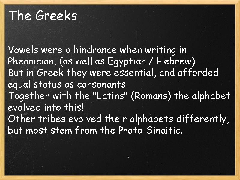 The Greeks Vowels were a hindrance when writing in Pheonician, (as well as Egyptian