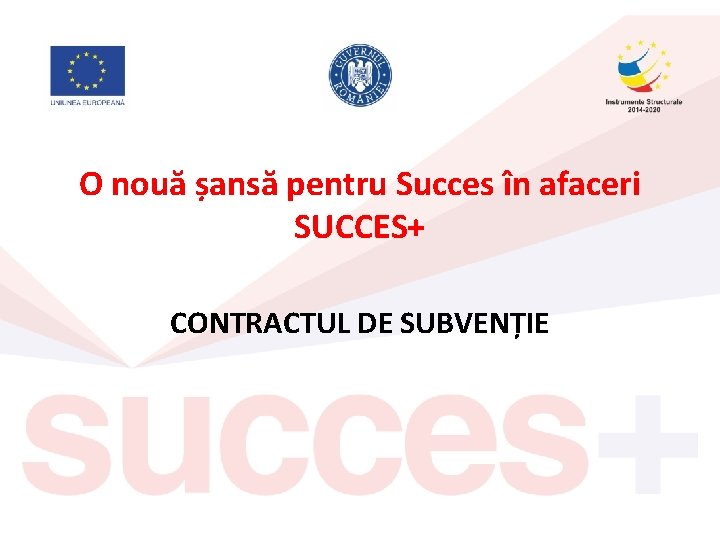 O nouă șansă pentru Succes în afaceri SUCCES+ CONTRACTUL DE SUBVENȚIE 