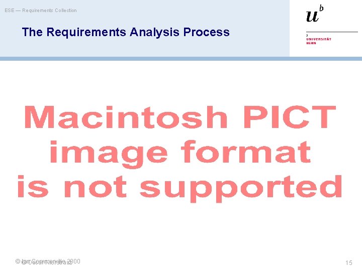 ESE — Requirements Collection The Requirements Analysis Process ©© Ian. Oscar Sommerville 2000 Nierstrasz