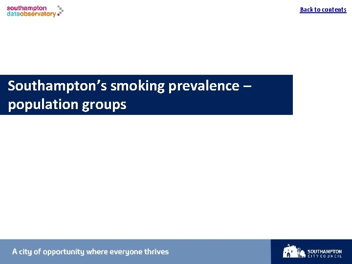 I Southampton’s smoking prevalence – population groups Back to contents 