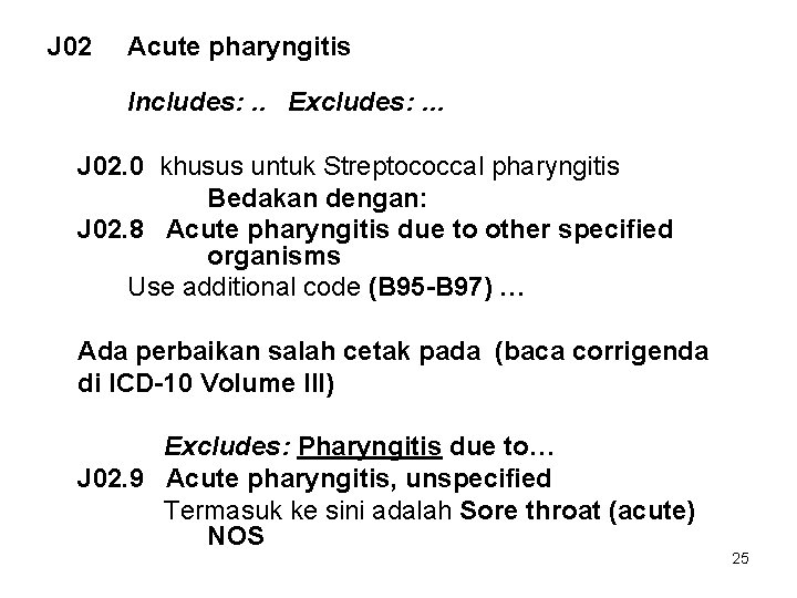 J 02 Acute pharyngitis Includes: . . Excludes: … J 02. 0 khusus untuk