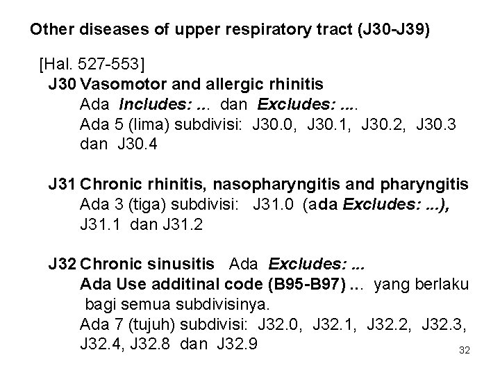 Other diseases of upper respiratory tract (J 30 -J 39) [Hal. 527 -553] J