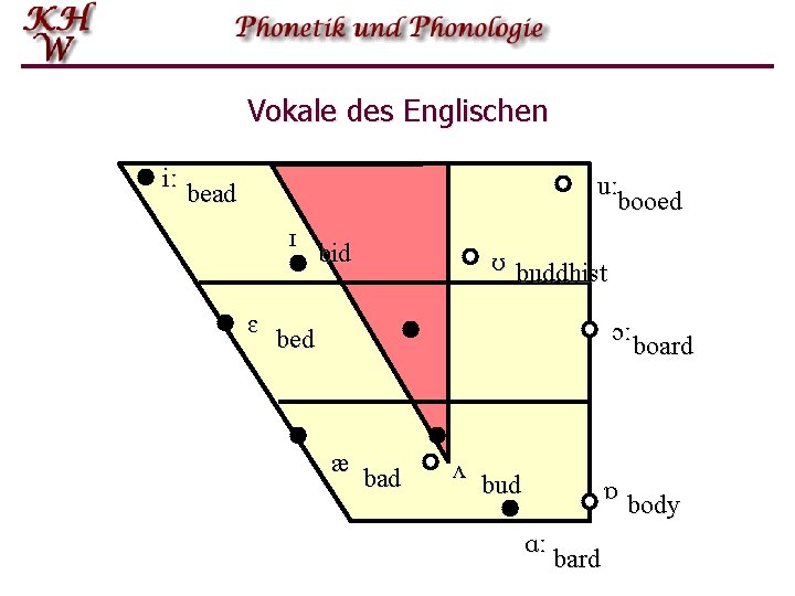 Vokale des Englischen iː uː booed bead ɪ ɛ bid ʊ buddhist ɔː board