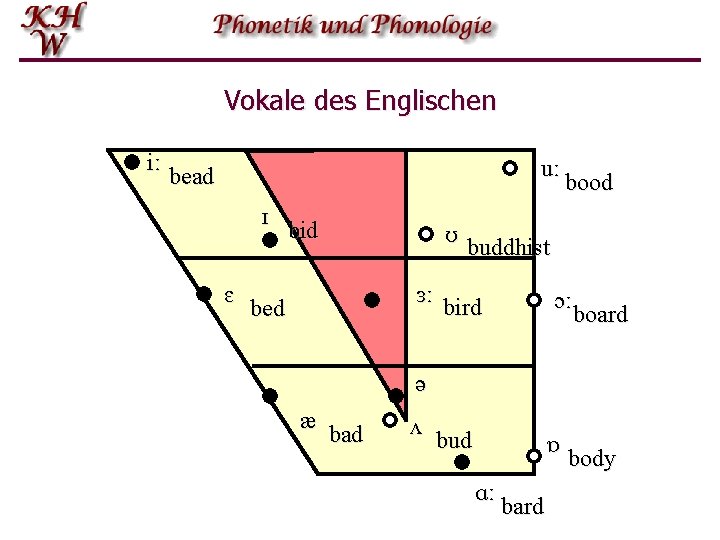 Vokale des Englischen iː uː bead ɪ ɛ bid bood ʊ buddhist ɜː bird