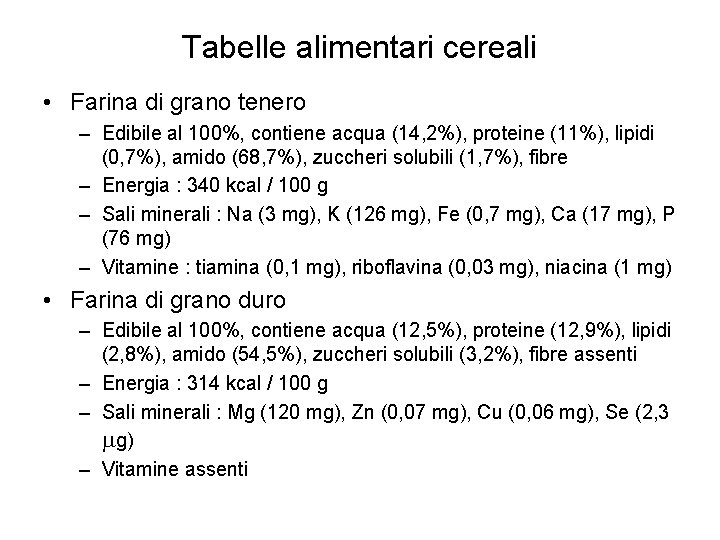 Tabelle alimentari cereali • Farina di grano tenero – Edibile al 100%, contiene acqua