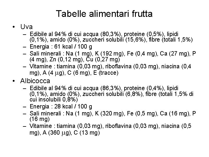 Tabelle alimentari frutta • Uva – Edibile al 94% di cui acqua (80, 3%),