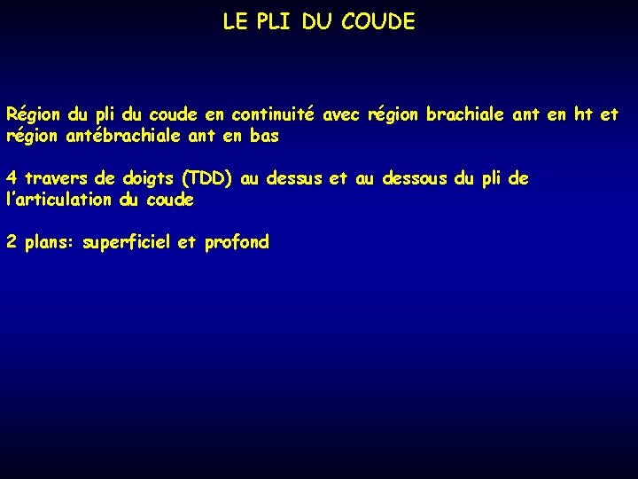 LE PLI DU COUDE Région du pli du coude en continuité avec région brachiale