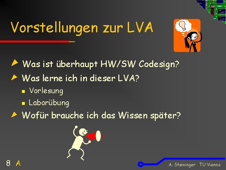 Vorstellungen zur LVA Was ist überhaupt HW/SW Codesign? Was lerne ich in dieser LVA?