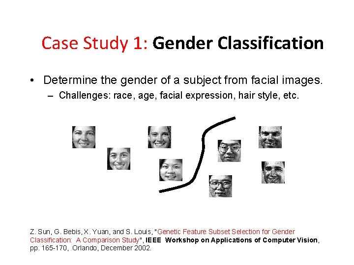 Case Study 1: Gender Classification • Determine the gender of a subject from facial Case Study 1: Gender Classification • Determine the gender of a subject from facial