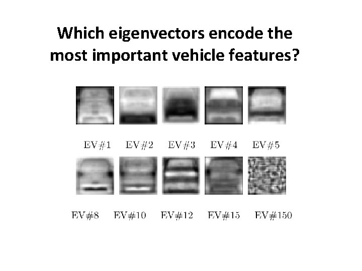 Which eigenvectors encode the most important vehicle features? Which eigenvectors encode the most important vehicle features?