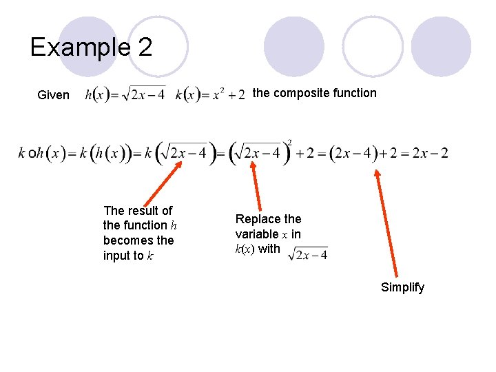 Example 2 the composite function Given The result of the function h becomes the