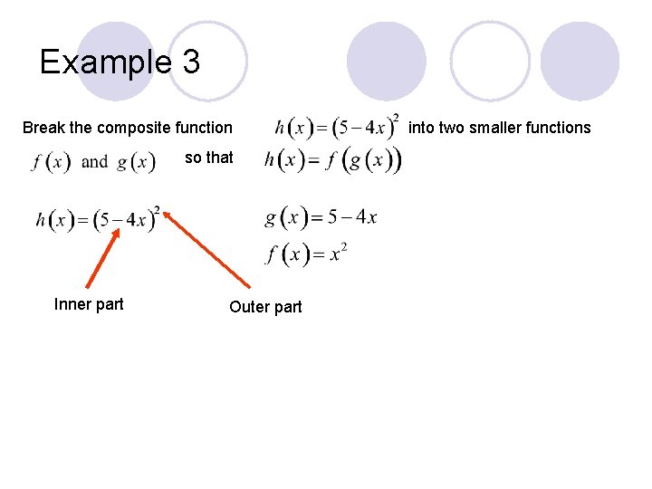 Example 3 Break the composite function so that Inner part Outer part into two